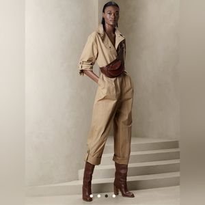 Banana Republic Factory Khaki Poplin Jumpsuit Size Petite Small